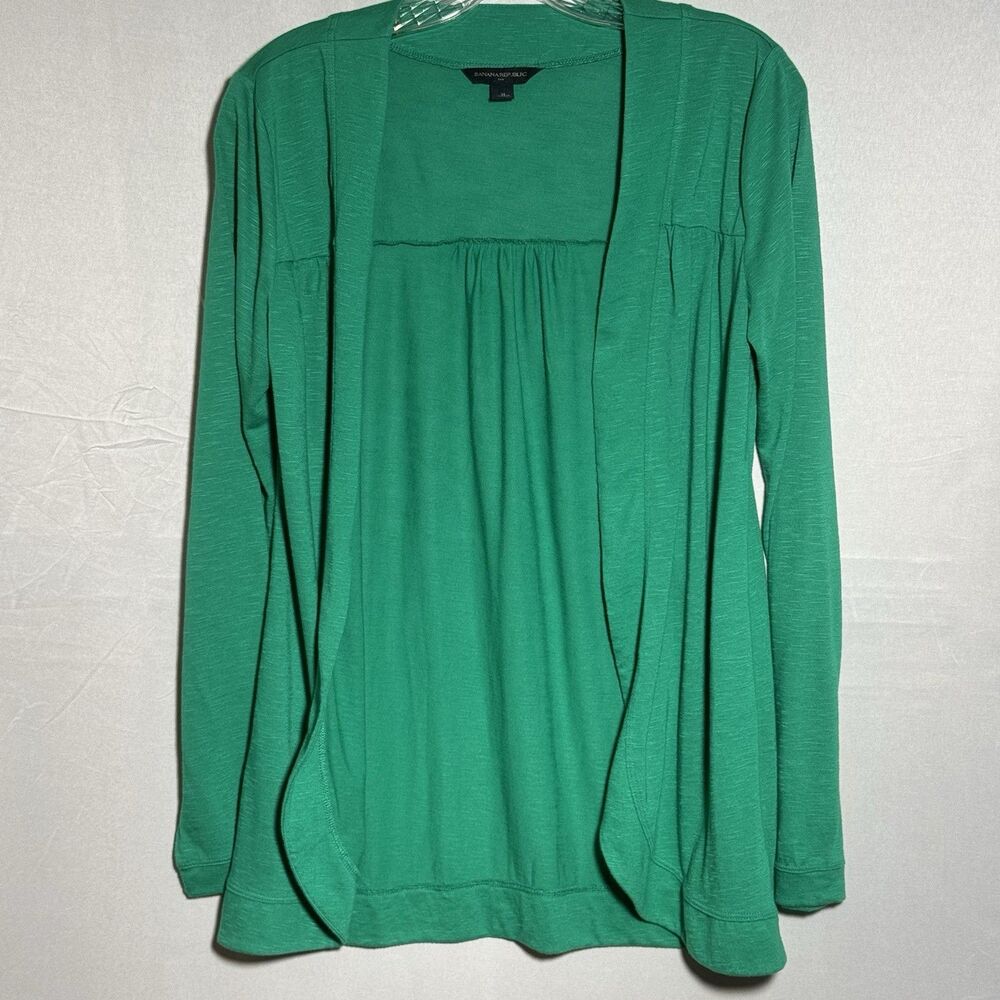 Banana Republic Womens M Green Open Front Cardigan Long Sleeve Draped Sweater